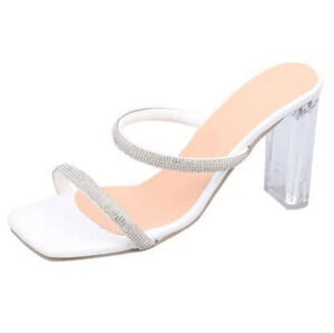 Sexy Rhinestone Transparent Heel Open Toe Square Heels Size Women's 9 NEW w/ Tag